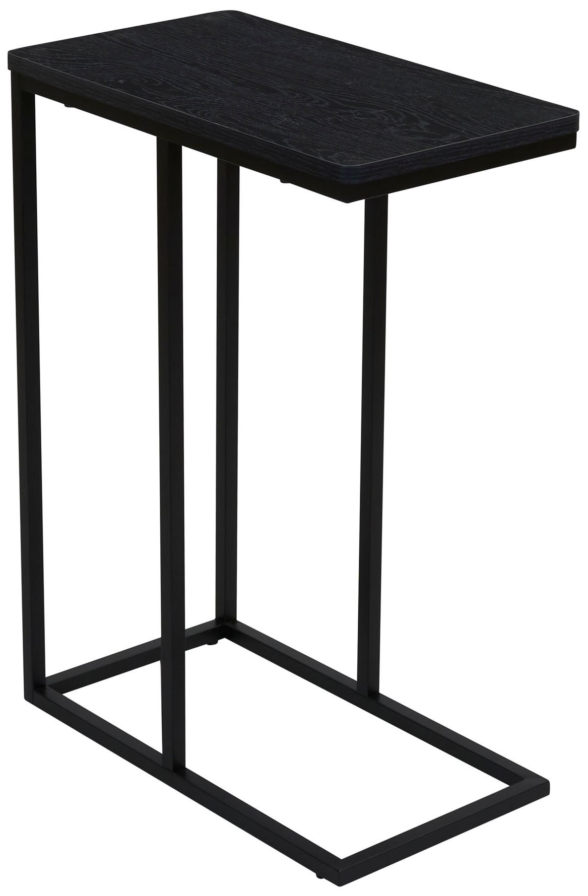 Image 2 C-Shaped Side End Table, Black Oak Wood Grain and Black Metal