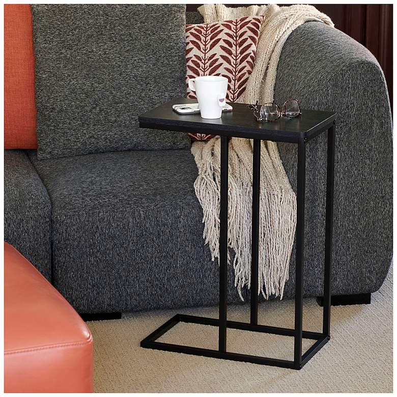 Image 3 C-Shaped Side End Table, Black Oak Wood Grain and Black Metal more views