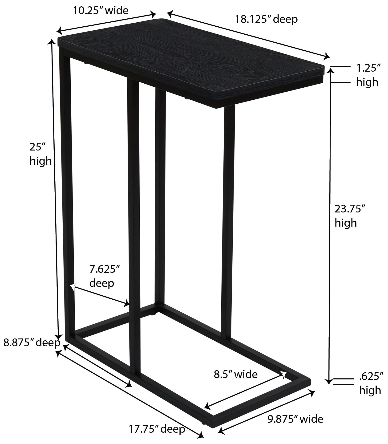 Image 4 C-Shaped Side End Table, Black Oak Wood Grain and Black Metal more views