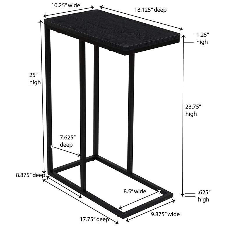 Image 4 C-Shaped Side End Table, Black Oak Wood Grain and Black Metal more views