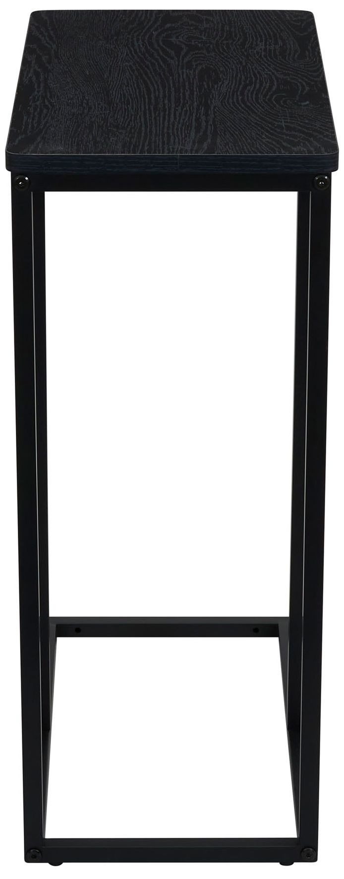 C-Shaped Side End Table, Black Oak Wood Grain and Black Metal