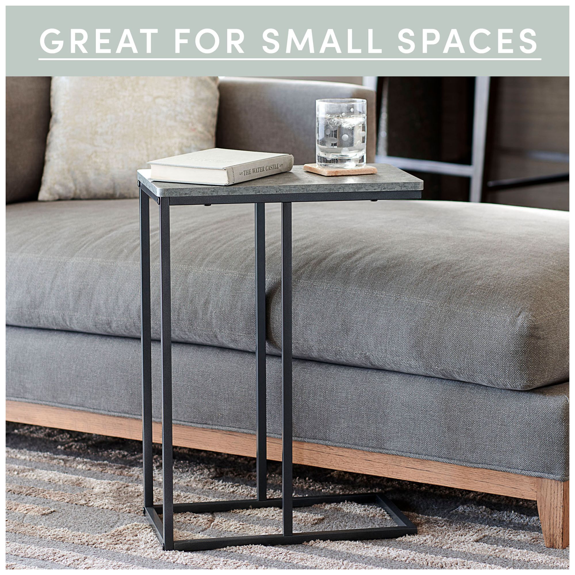 Image 5 C-Shaped Side End Table, Rustic Texture, Slate Concrete and Black Metal more views