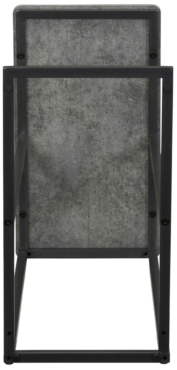 C-Shaped Side End Table, Rustic Texture, Slate Concrete and Black Metal