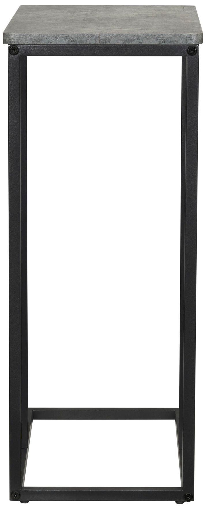 C-Shaped Side End Table, Rustic Texture, Slate Concrete and Black Metal