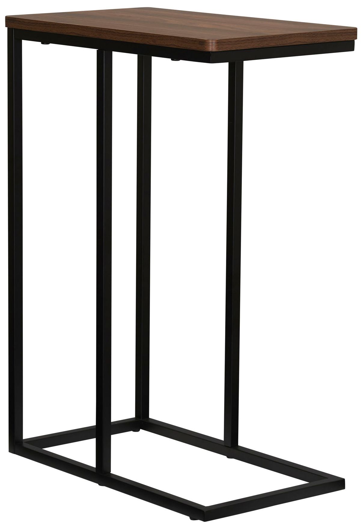 Image 2 C-Shaped Side End Table, Walnut Wood Grain and Black Metal