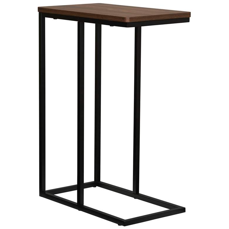 Image 2 C-Shaped Side End Table, Walnut Wood Grain and Black Metal