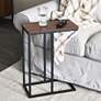 1_C-Shaped Side End Table, Walnut Wood Grain and Black Metal