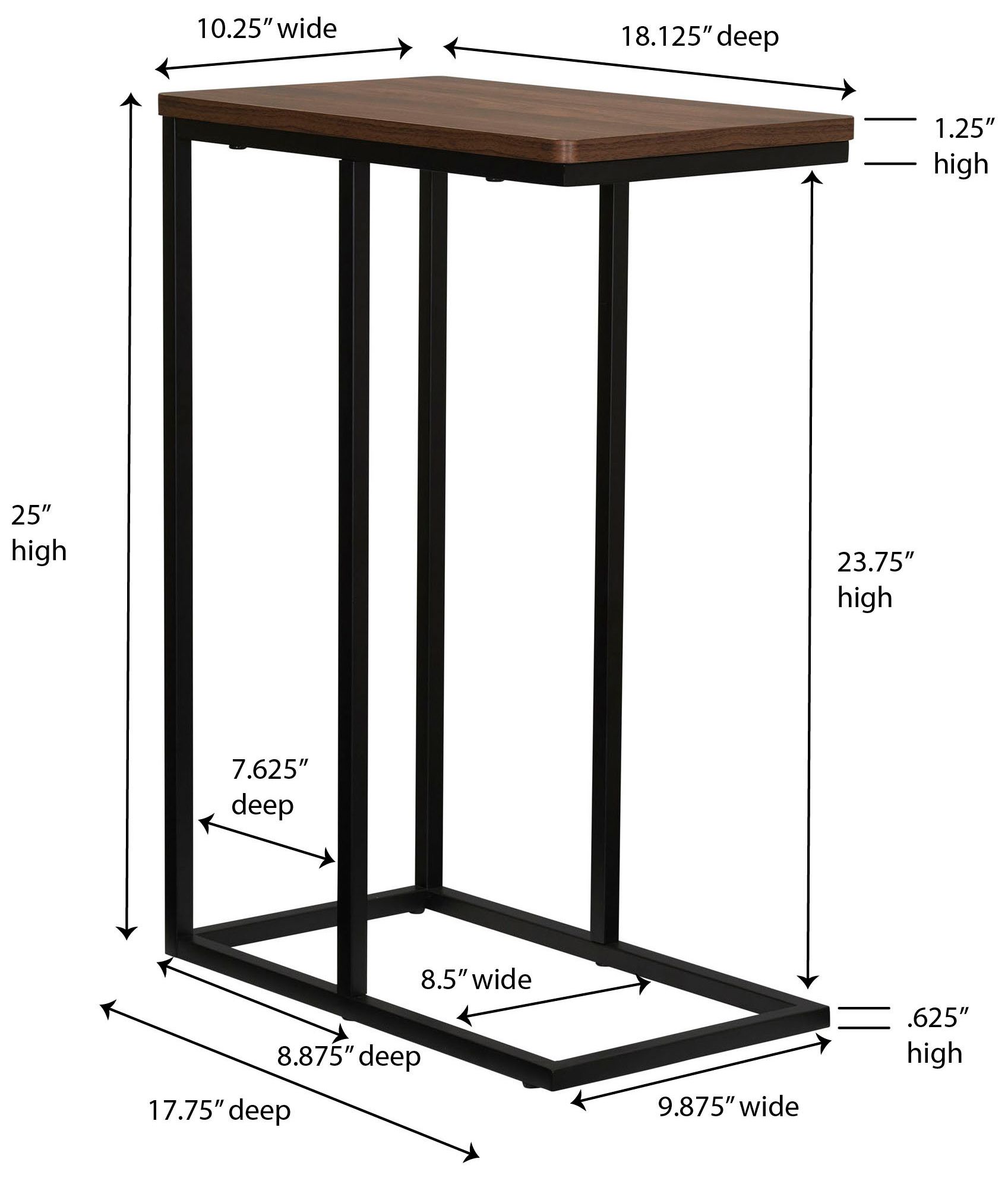 Image 4 C-Shaped Side End Table, Walnut Wood Grain and Black Metal more views