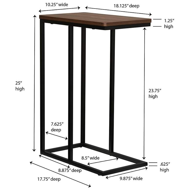 Image 4 C-Shaped Side End Table, Walnut Wood Grain and Black Metal more views