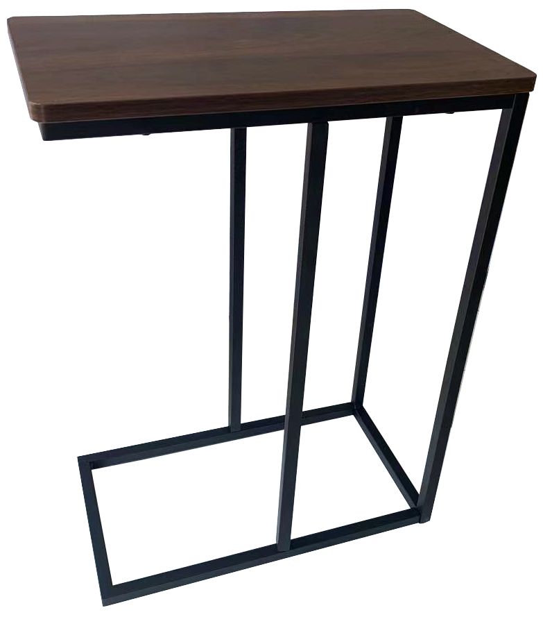 Image 5 C-Shaped Side End Table, Walnut Wood Grain and Black Metal more views