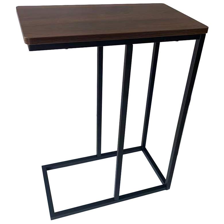 Image 5 C-Shaped Side End Table, Walnut Wood Grain and Black Metal more views