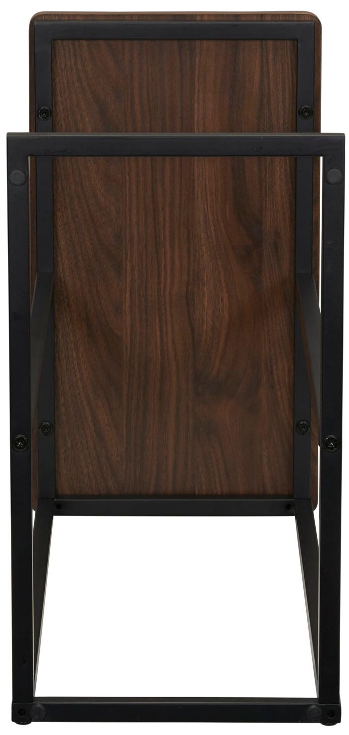 C-Shaped Side End Table, Walnut Wood Grain and Black Metal