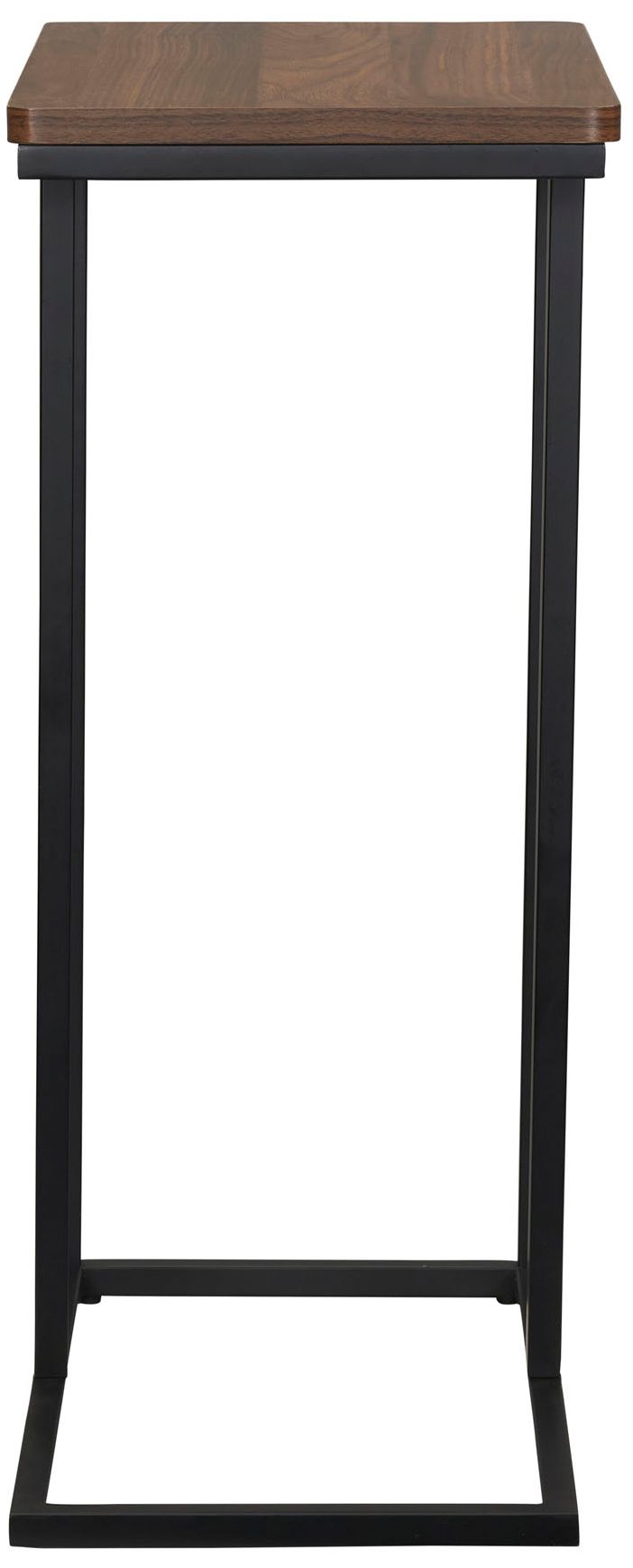 C-Shaped Side End Table, Walnut Wood Grain and Black Metal