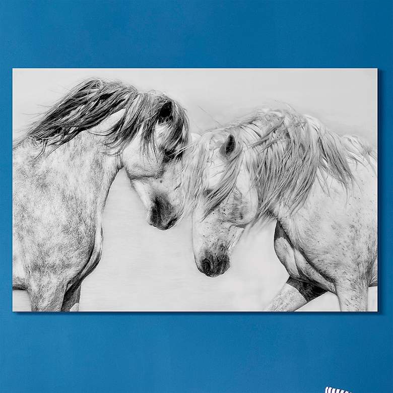 Image 1 Cabal Lo Bianco Equine 48" x 32" Printed Glass Wall Art