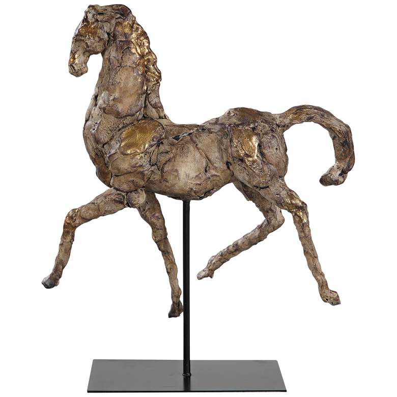 Image 2 Caballo Dorado 16 1/2"W Aged Silver w/ Gold Horse Sculpture