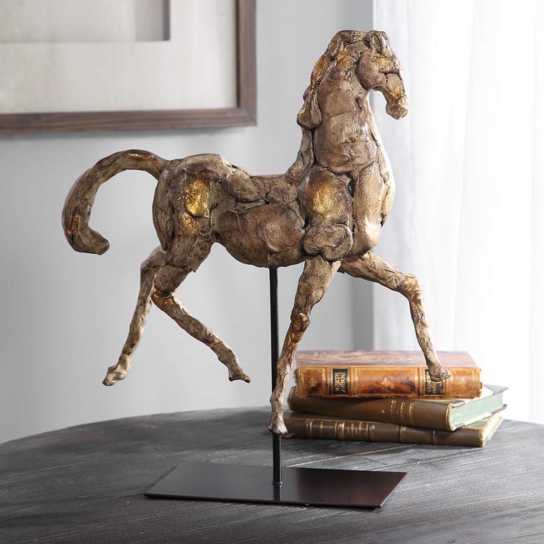 Caballo Dorado 16 1/2&quot;W Aged Silver w/ Gold Horse Sculpture
