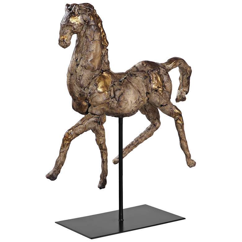 Image 3 Caballo Dorado 16 1/2"W Aged Silver w/ Gold Horse Sculpture more views