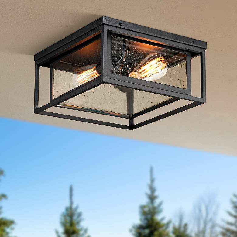 Image 1 Cabana 12" Wide Black Square Outdoor Ceiling Light
