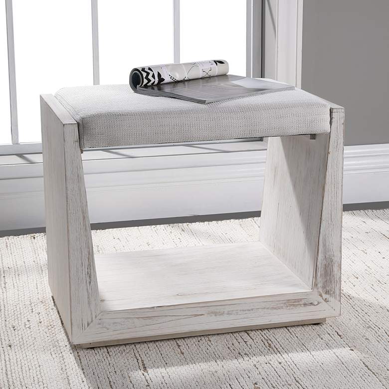 Image 1 Cabana 23 1/2 inch Wide Rustic Whitewashed Wood Small Bench