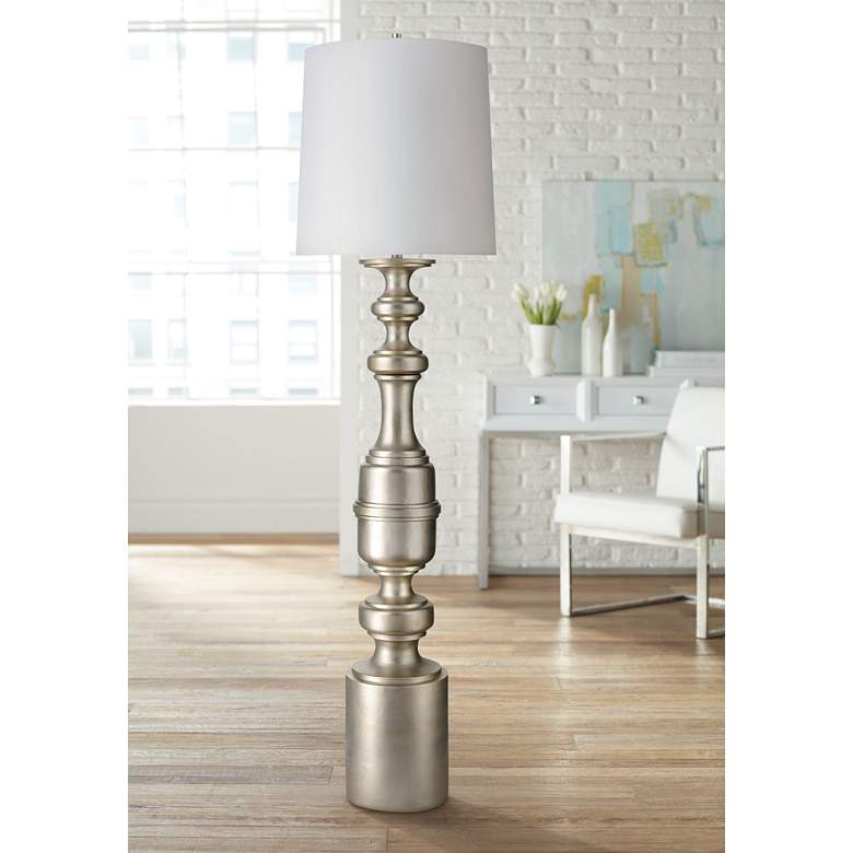 Cabello 78&quot; High Antique Silver Column Floor Lamp