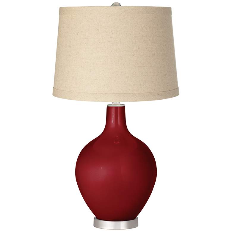 Image 1 Cabernet Red Metallic Burlap Drum Shade Ovo Table Lamp