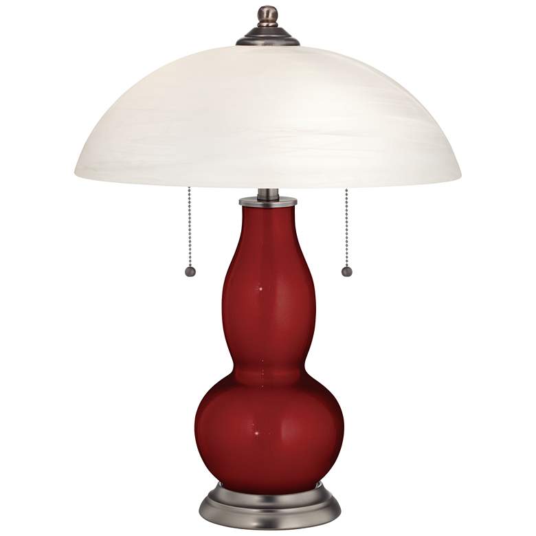 Image 1 Cabernet Red Metallic Gourd-Shaped Lamp with Alabaster Shade