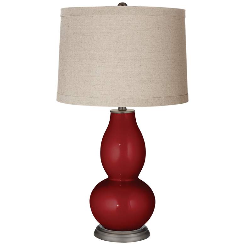 Image 1 Cabernet Red Metallic Linen Drum Shade Double Gourd Table Lamp