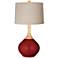 Cabernet Red Metallic Natural Linen Drum Shade Wexler Table Lamp