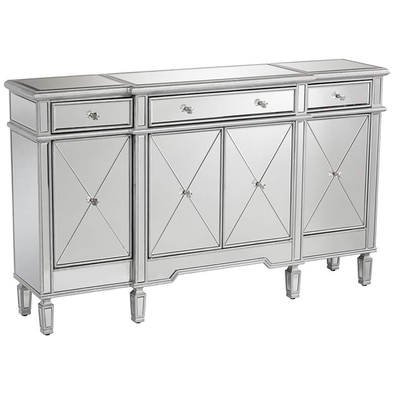 Image 3 Cablanca 60 inch Wide 4-Door 3-Drawer Silver Mirrored Cabinet