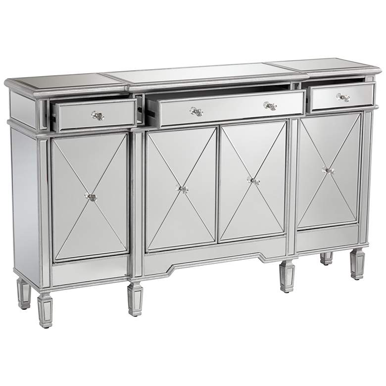 Image 4 Cablanca 60" Wide 4-Door 3-Drawer Silver Mirrored Cabinet more views