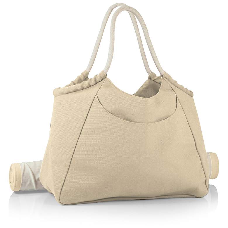 Image 1 Cabo Beige and Tan Beach Tote with Bamboo Mat