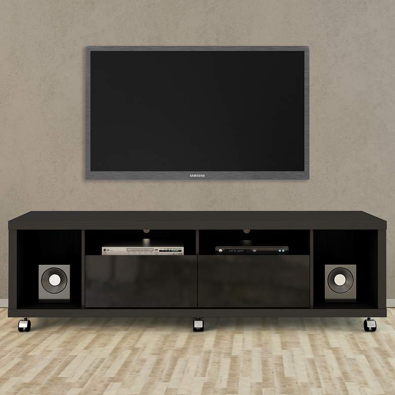 Image 2 Cabrini-1.8 71 inch Wide Black Wood 2-Drawer TV Media Stand more views
