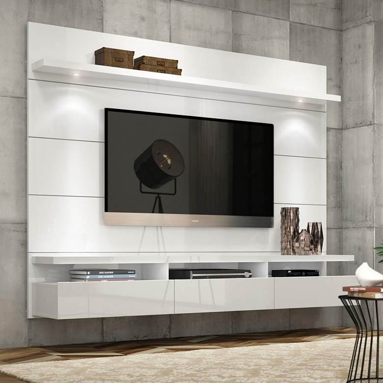 Image 1 Cabrini 2.2 White Gloss Floating Wall Entertainment Center