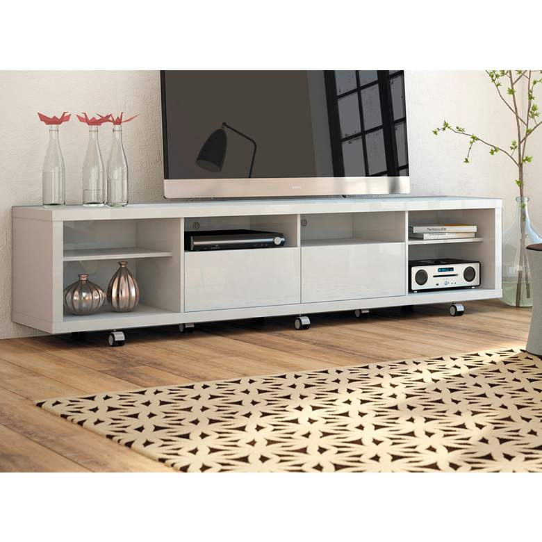 Image 1 Cabrini 2.2 White Gloss Wood 2-Drawer TV Stand