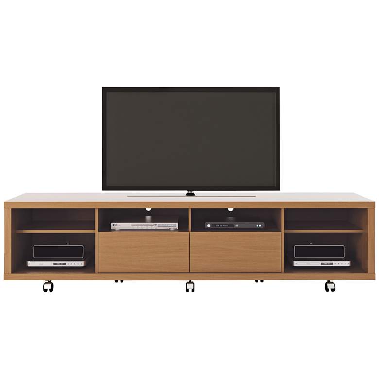 Image 1 Cabrini 85 1/2 inch Wide Maple Cream Wood 6-Shelf TV Stand