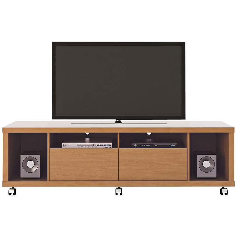 Image 1 Cabrini Maple Cream Wood 4-Shelf TV Stand