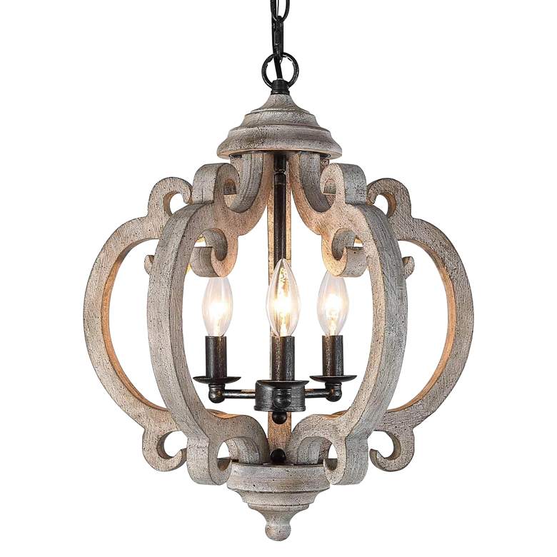 Image 1 Cachil 15 1/2" Wide Distressed Wood 3-Light Orb Chandelier