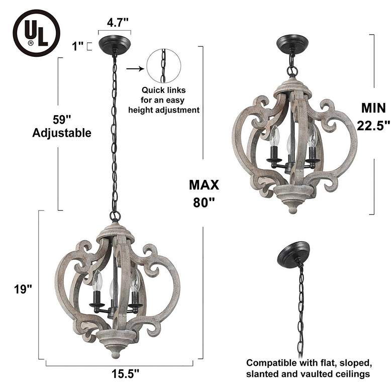 Image 5 Cachil 15 1/2" Wide Distressed Wood 3-Light Orb Chandelier more views