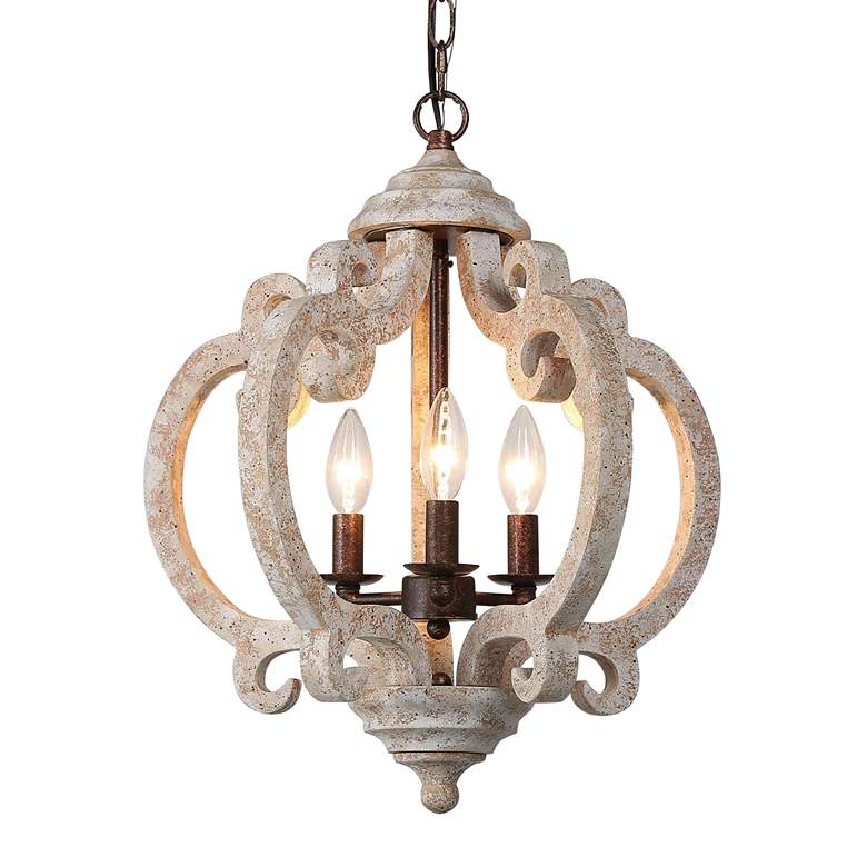 Image 1 Cachil 15 1/2"W Weathered White 3-Light Lantern Chandelier