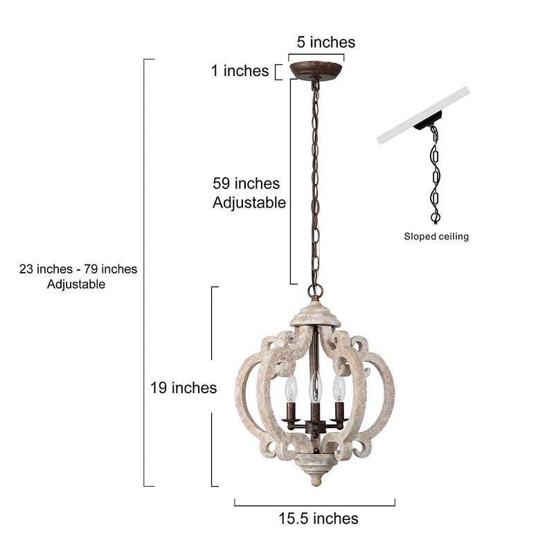 Image 6 Cachil 15 1/2"W Weathered White 3-Light Lantern Chandelier more views