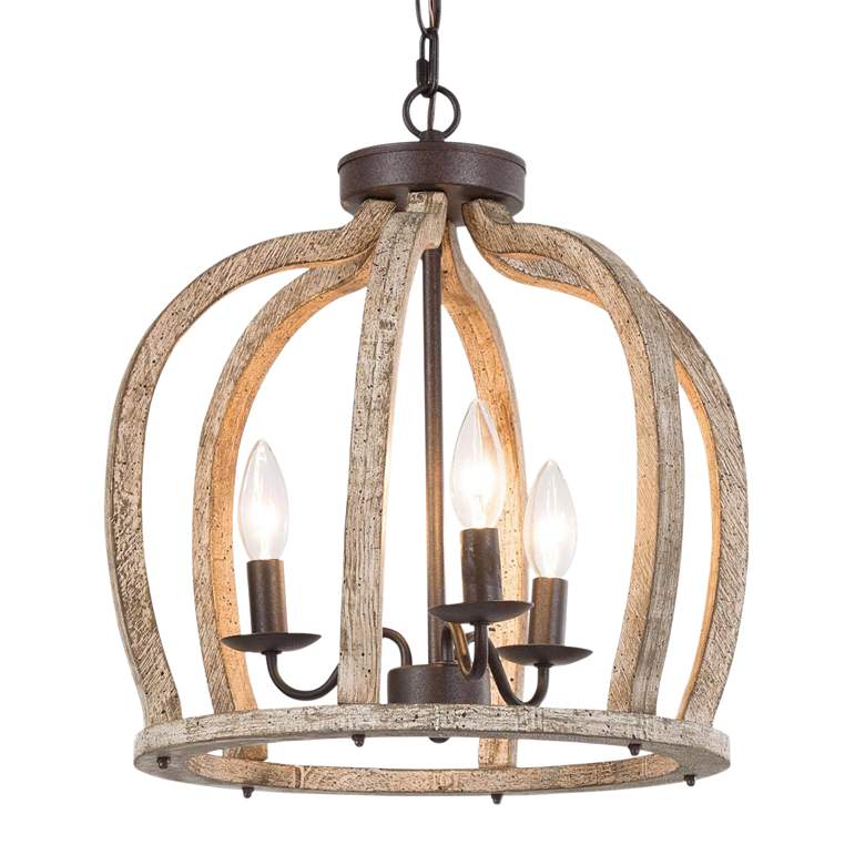 Image 1 Cachil 15" Wide Distressed Wood 3-Light Lantern Chandelier