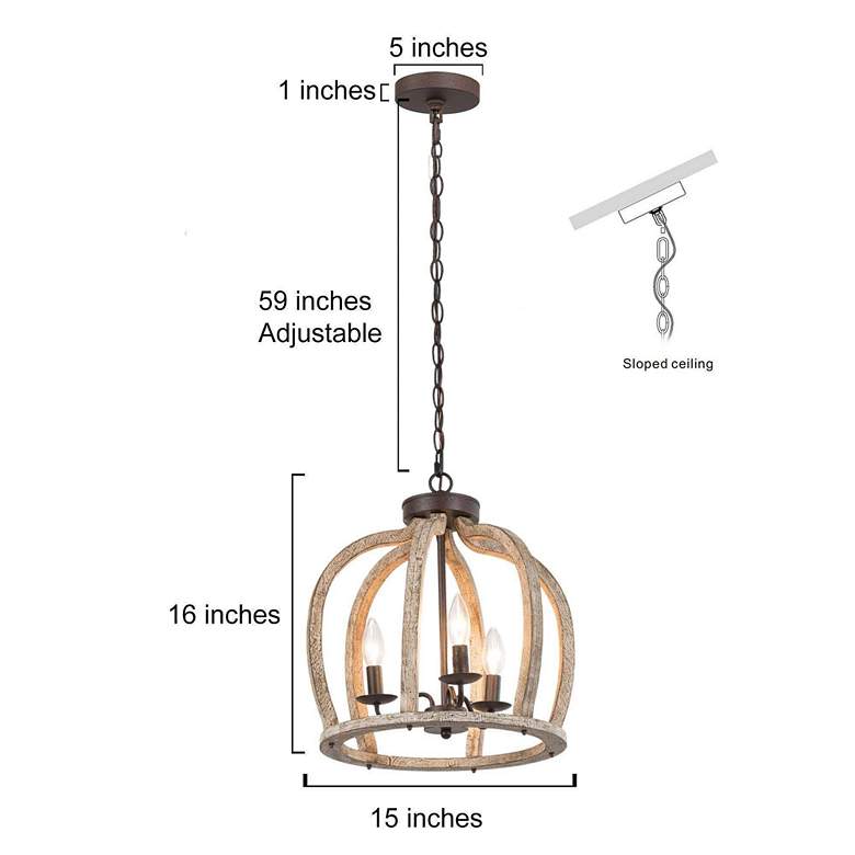 Image 6 Cachil 15" Wide Distressed Wood 3-Light Lantern Chandelier more views