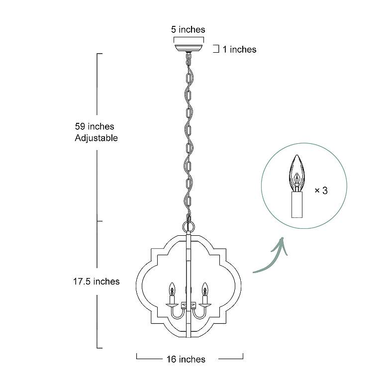 Image 3 Cachil 16 inch Wide 3-Light Quatrefoil Candle Chandelier more views