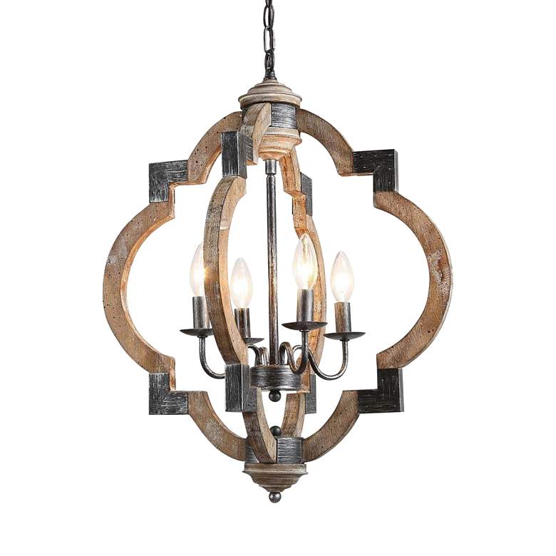 Image 1 Cachil 19 3/4 inchW Distressed Wood 4-Light Lantern Chandelier