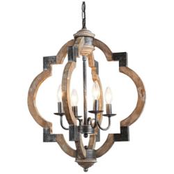 Cachil 19 3/4"W Distressed Wood 4-Light Lantern Chandelier