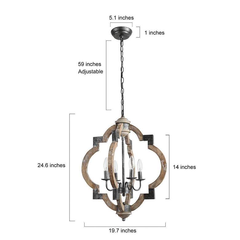 Image 5 Cachil 19 3/4 inchW Distressed Wood 4-Light Lantern Chandelier more views