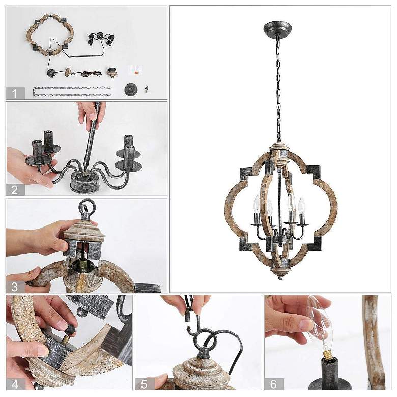 Image 6 Cachil 19 3/4"W Distressed Wood 4-Light Lantern Chandelier more views