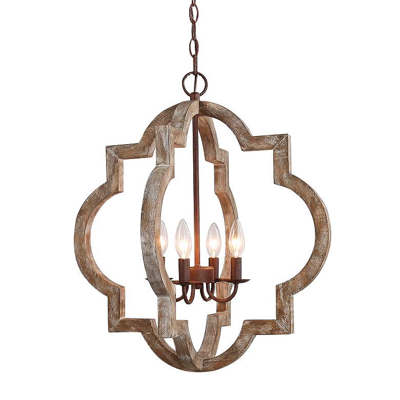 Image 2 Cachil 21 3/4" Wide Natural Wood 4-Light Lantern Chandelier