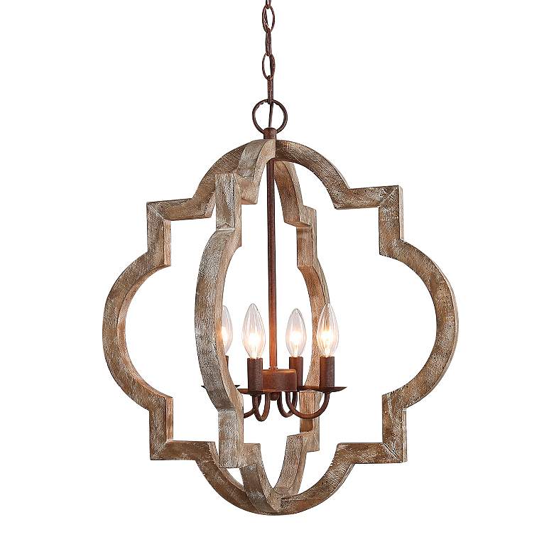 Image 2 Cachil 21 3/4 inch Wide Natural Wood 4-Light Lantern Chandelier