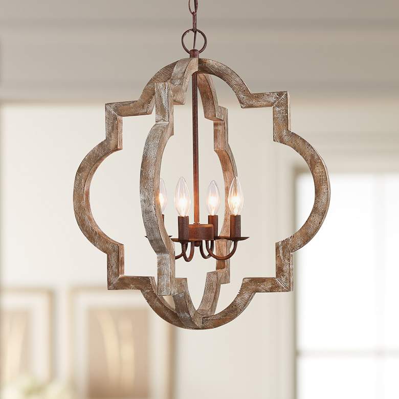 Image 1 Cachil 21 3/4" Wide Natural Wood 4-Light Lantern Chandelier